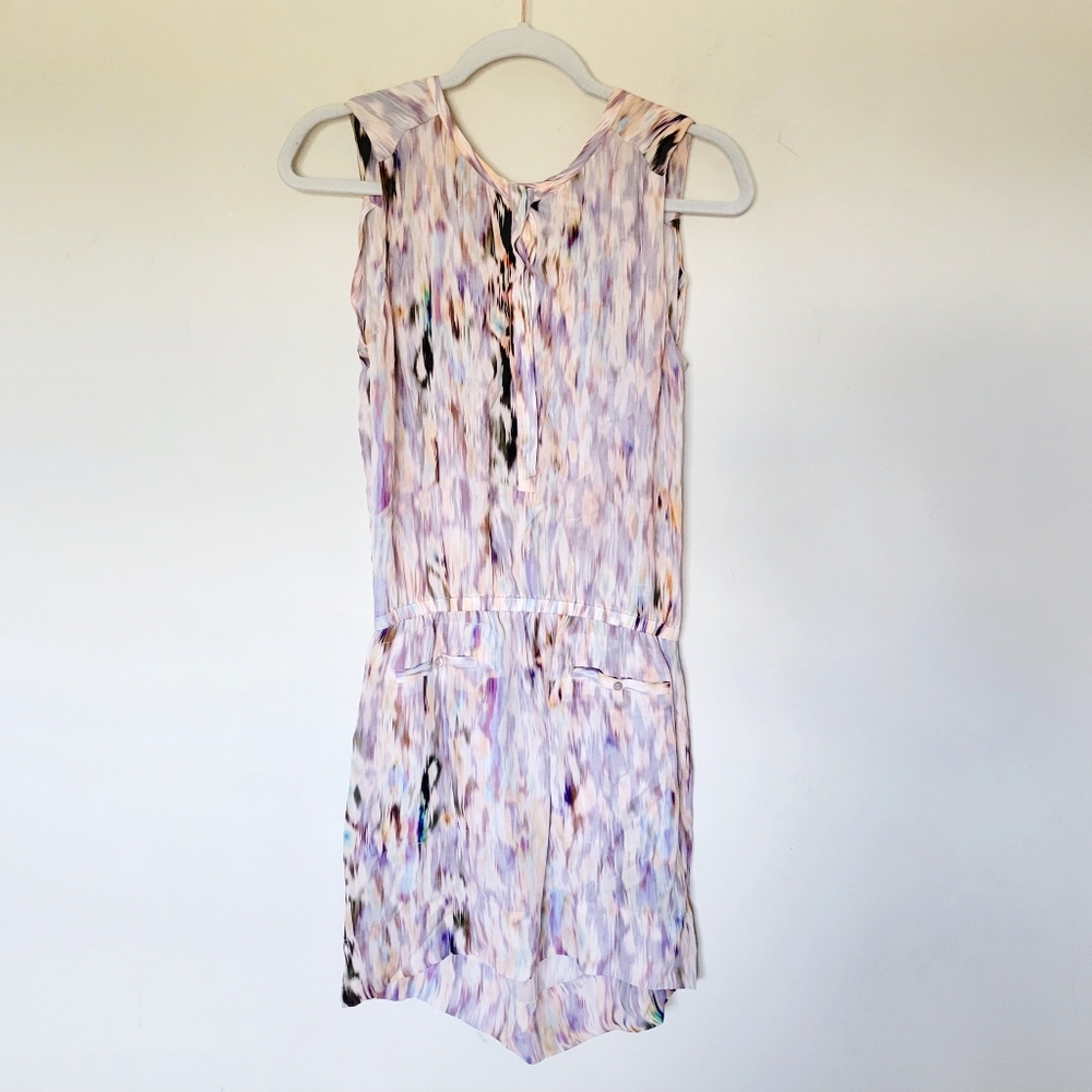 A.L.C Silk Watercolor Abstract Print Sleeveless Button Bodice Pocket Min…‎